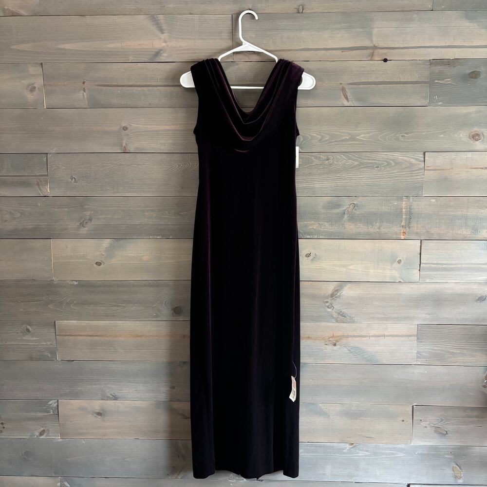 ALEX EVENINGS | NWT Plum Velvet Maxi Dress Cowl Drape Neck Size 4 Petite